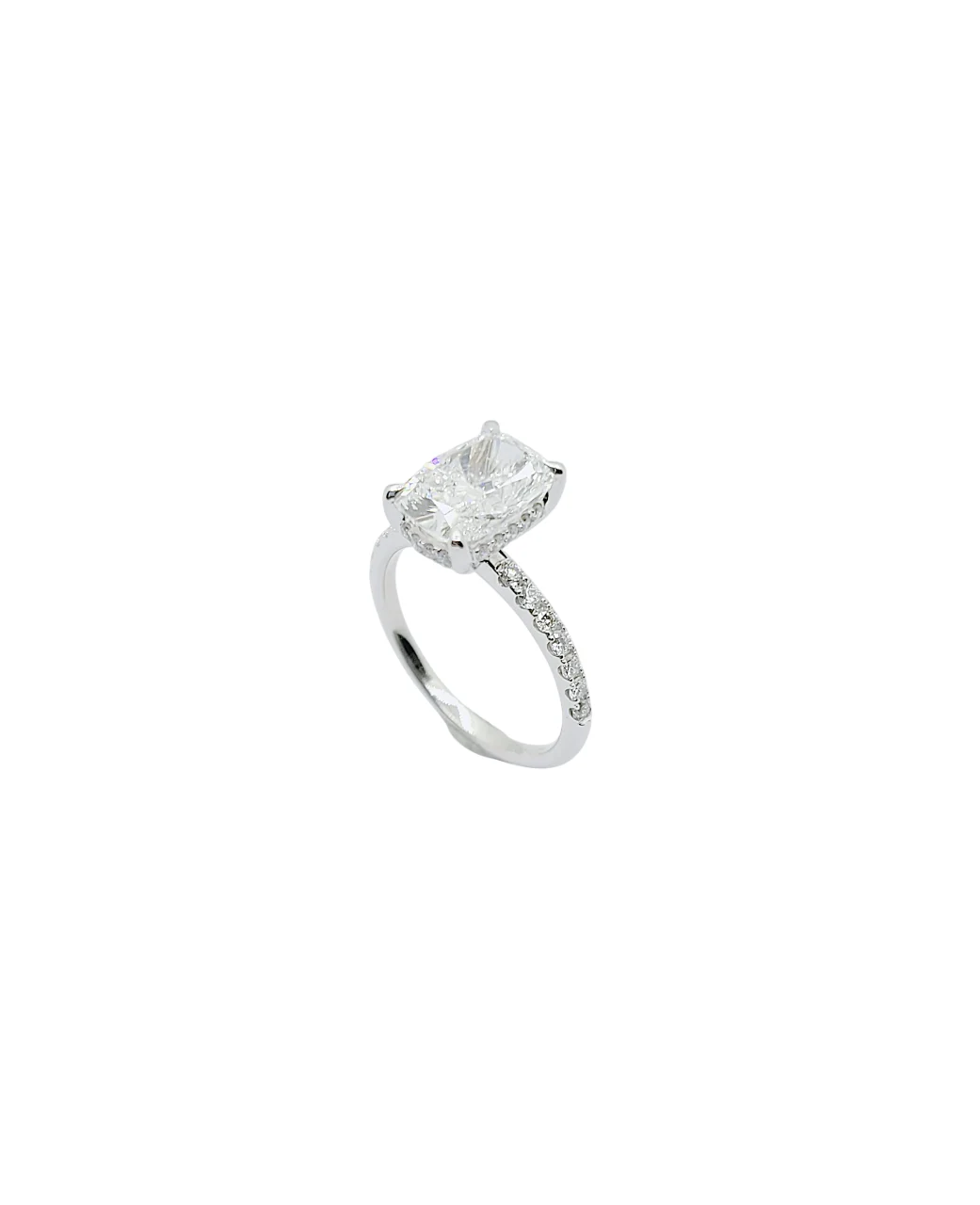 14K White Gold Cushion Cut Lab Grown Diamond Hidden Halo Ring (2.08ct)