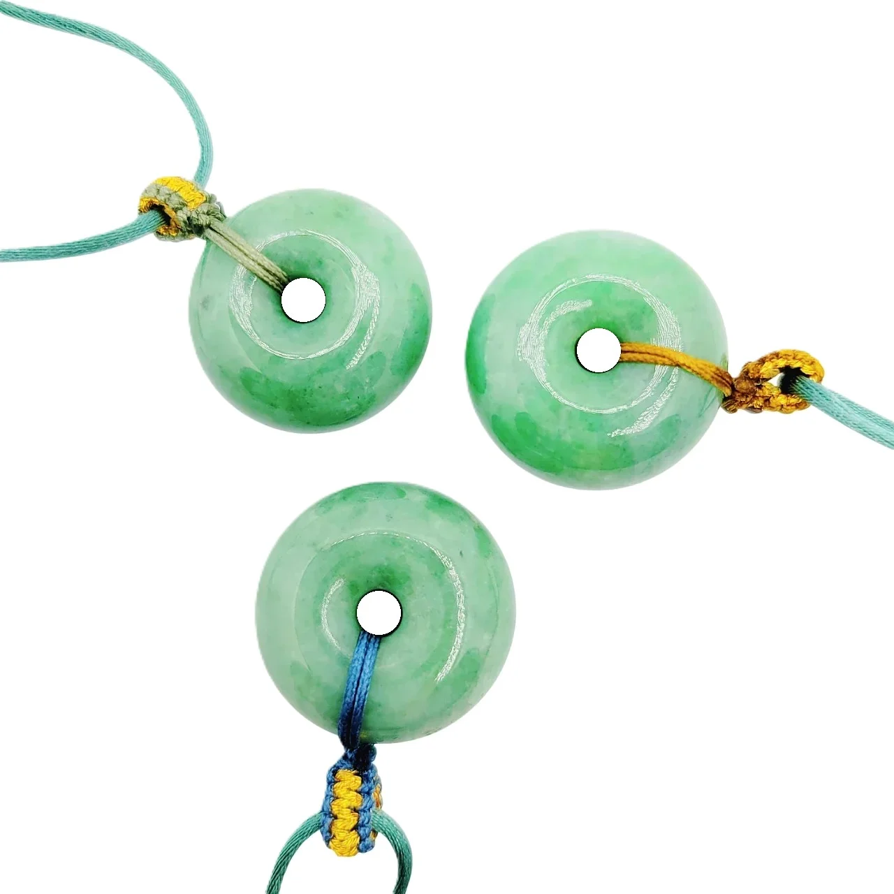 Light Green with Fortune and Good Health Donut Jadeite Jade Pendant