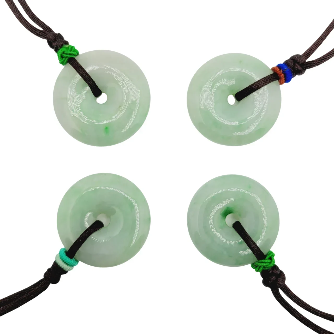 Light Green with Fortune & Good Health Donut Jadeite Jade Pendant