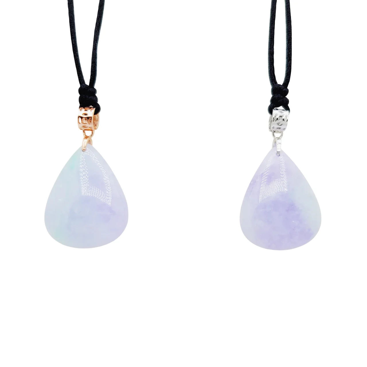 Silver Lavender with Light Green Patches Tear Drop Jadeite Jade Pendant