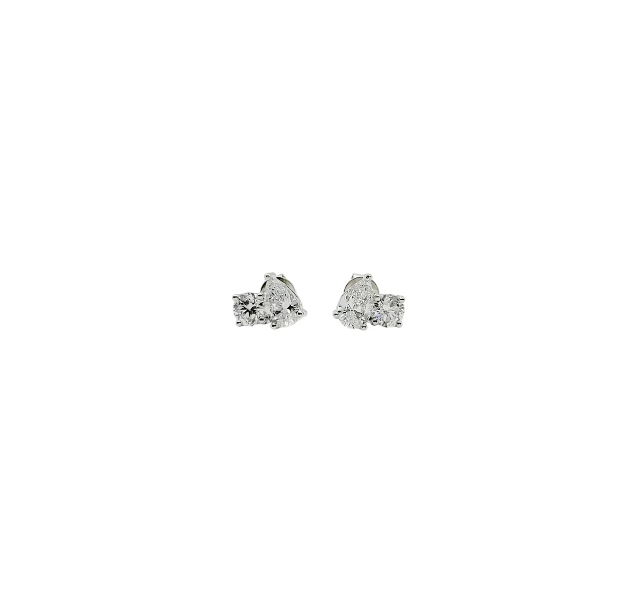 Platinum or 14K White Gold Pear and Round Brilliant Cut Lab Grown Diamond Earring