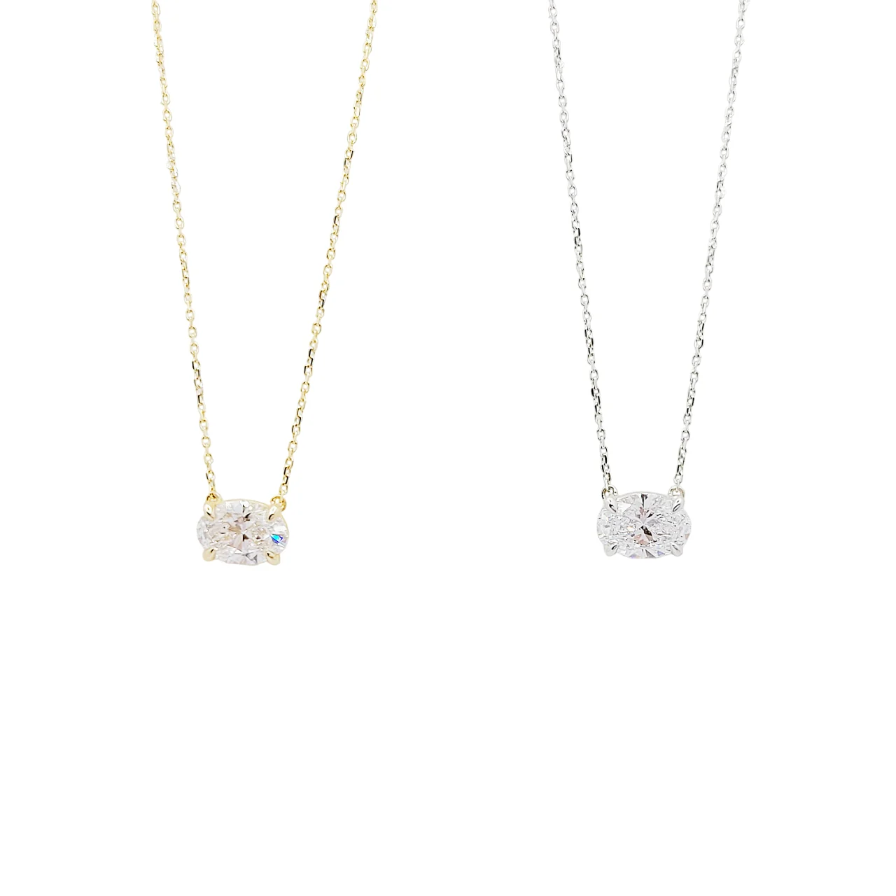 14K Gold 4 Prong Oval Brilliant Cut Lab Grown Diamond Solitaire Necklace