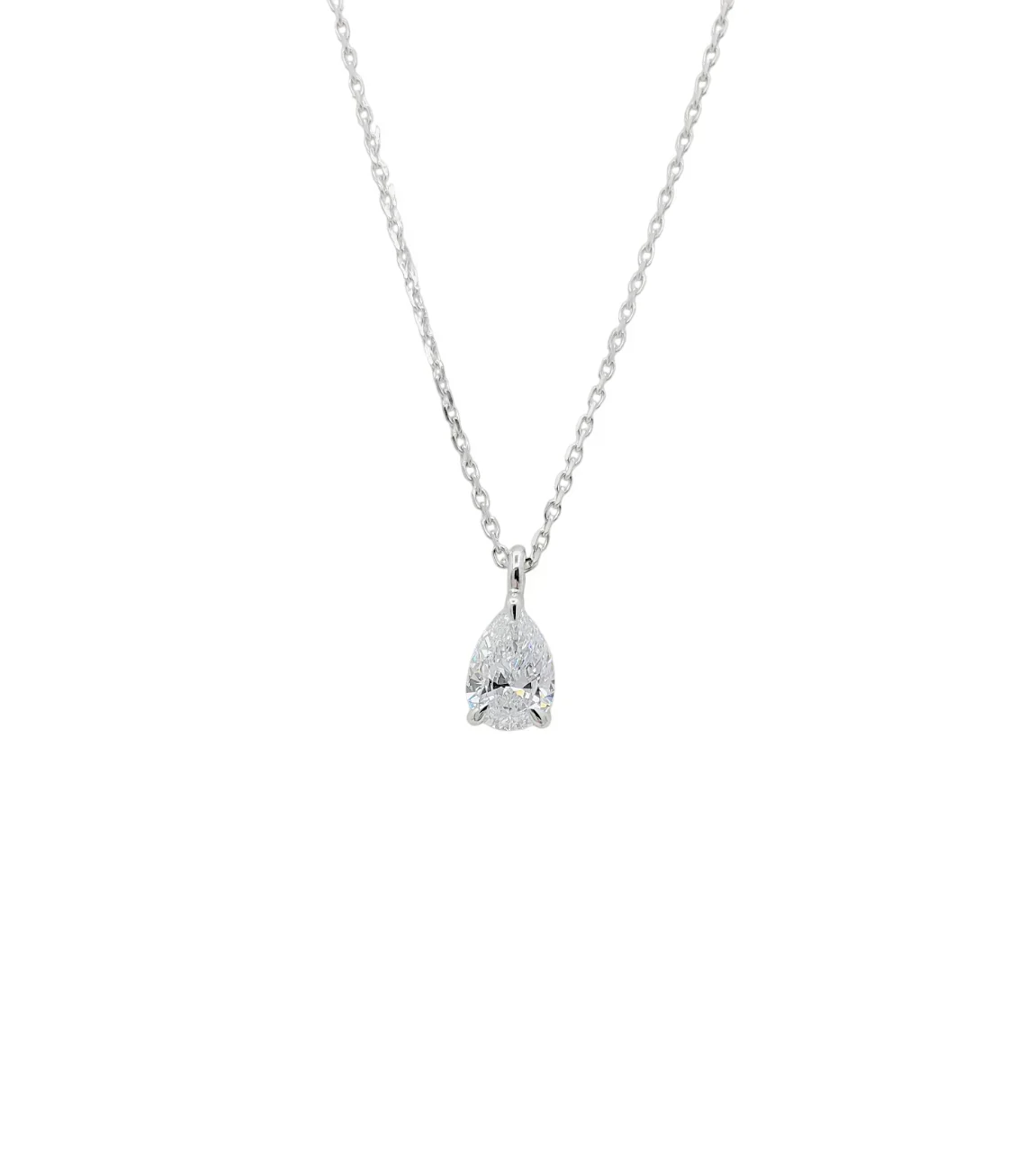 Platinum or 14K White Gold 3 Prong Pear Brilliant Cut Lab Grown Diamond Solitaire Necklace