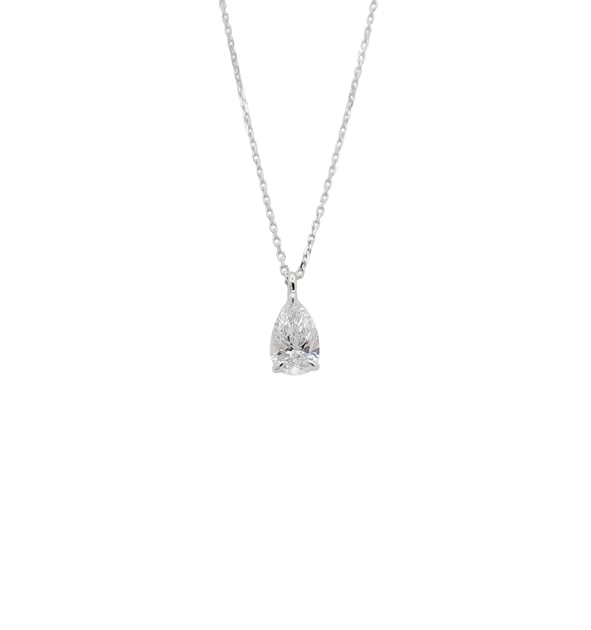 Platinum or 14K White Gold 3 Prong Pear Brilliant Cut Lab Grown Diamond Solitaire Necklace
