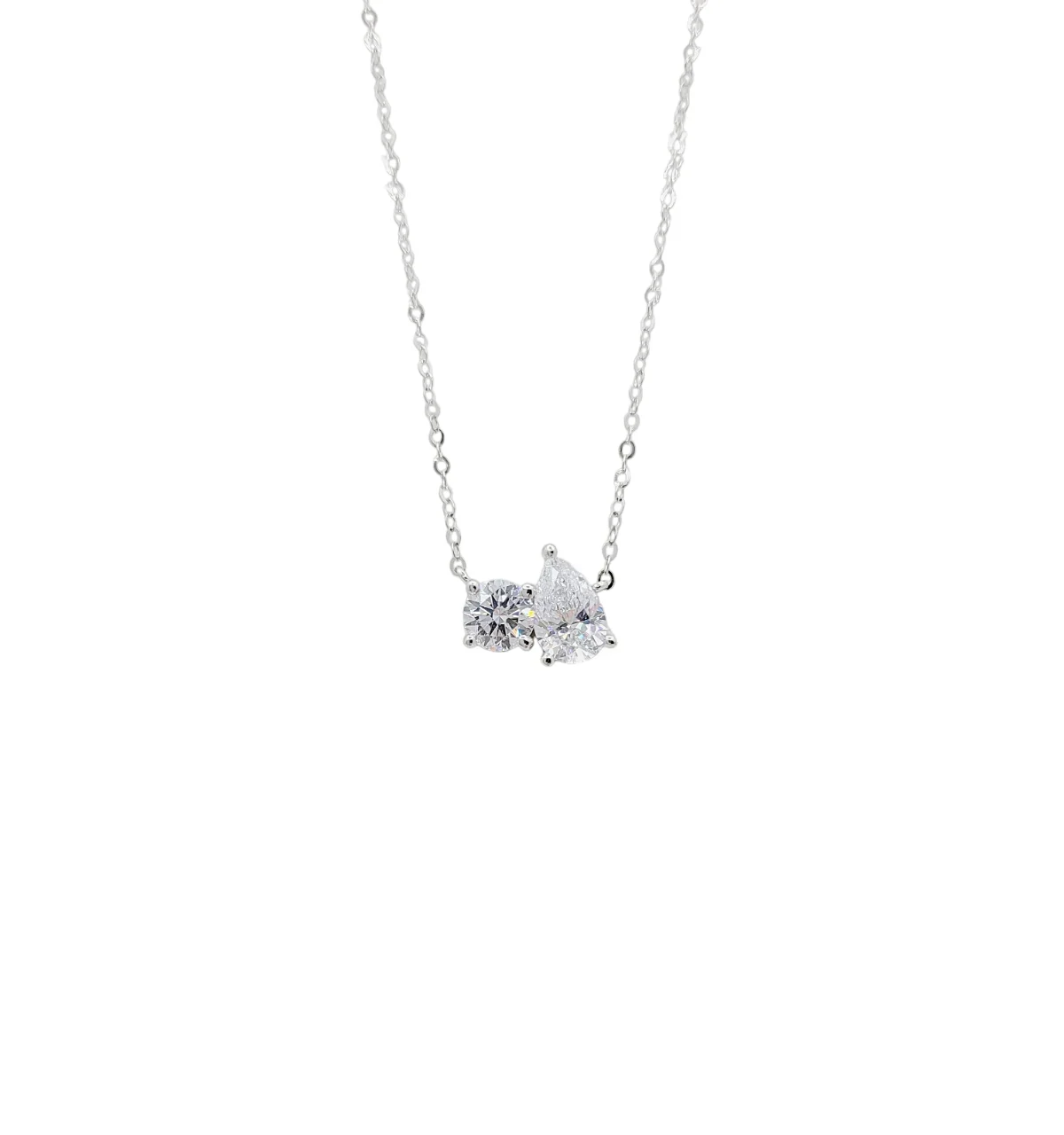 Platinum or 14K White Gold Pear and Round Brilliant Cut Lab Grown Diamond Necklace