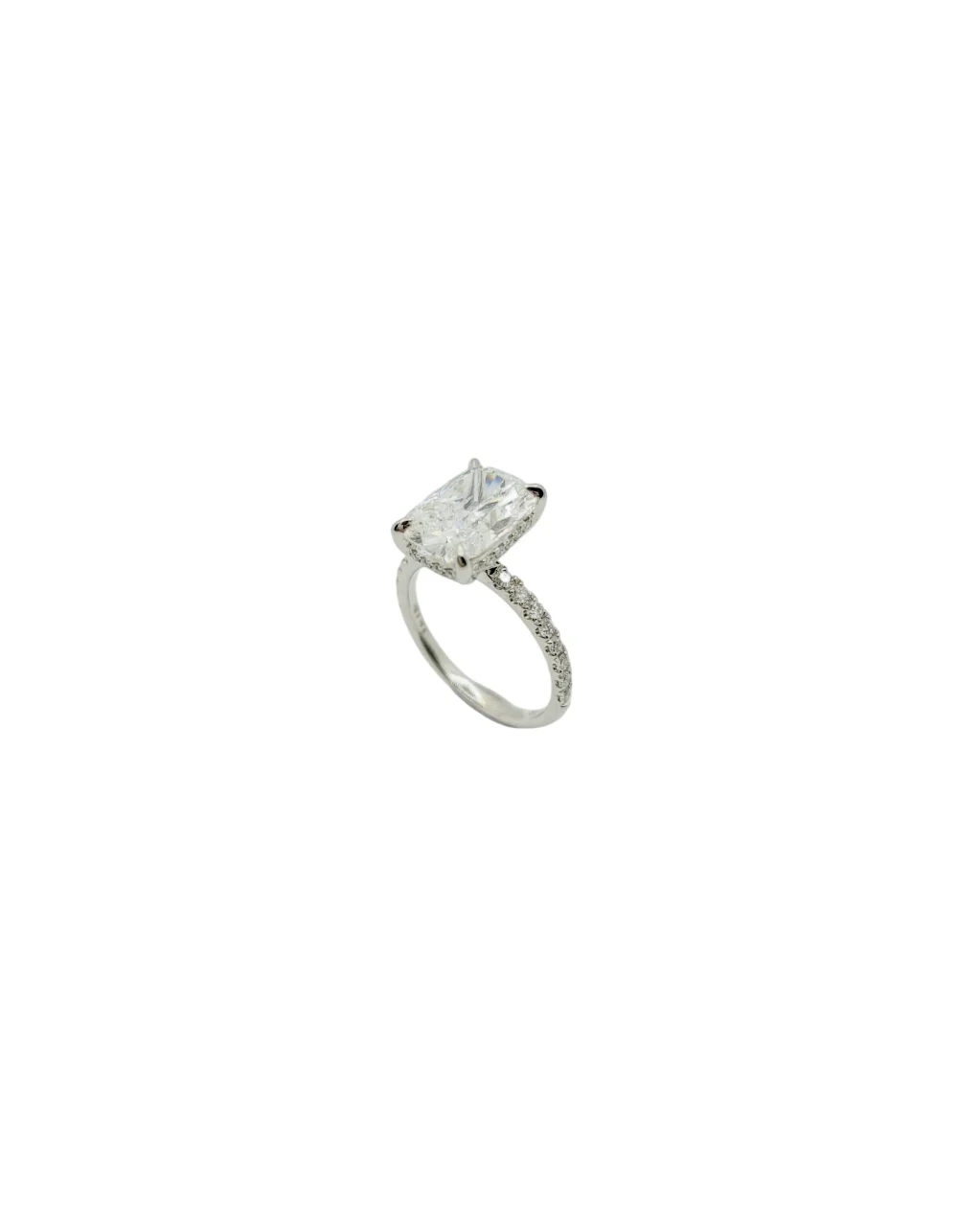 14K White Gold Cushion Cut Lab Grown Diamond Hidden Halo Ring (3.08ct)
