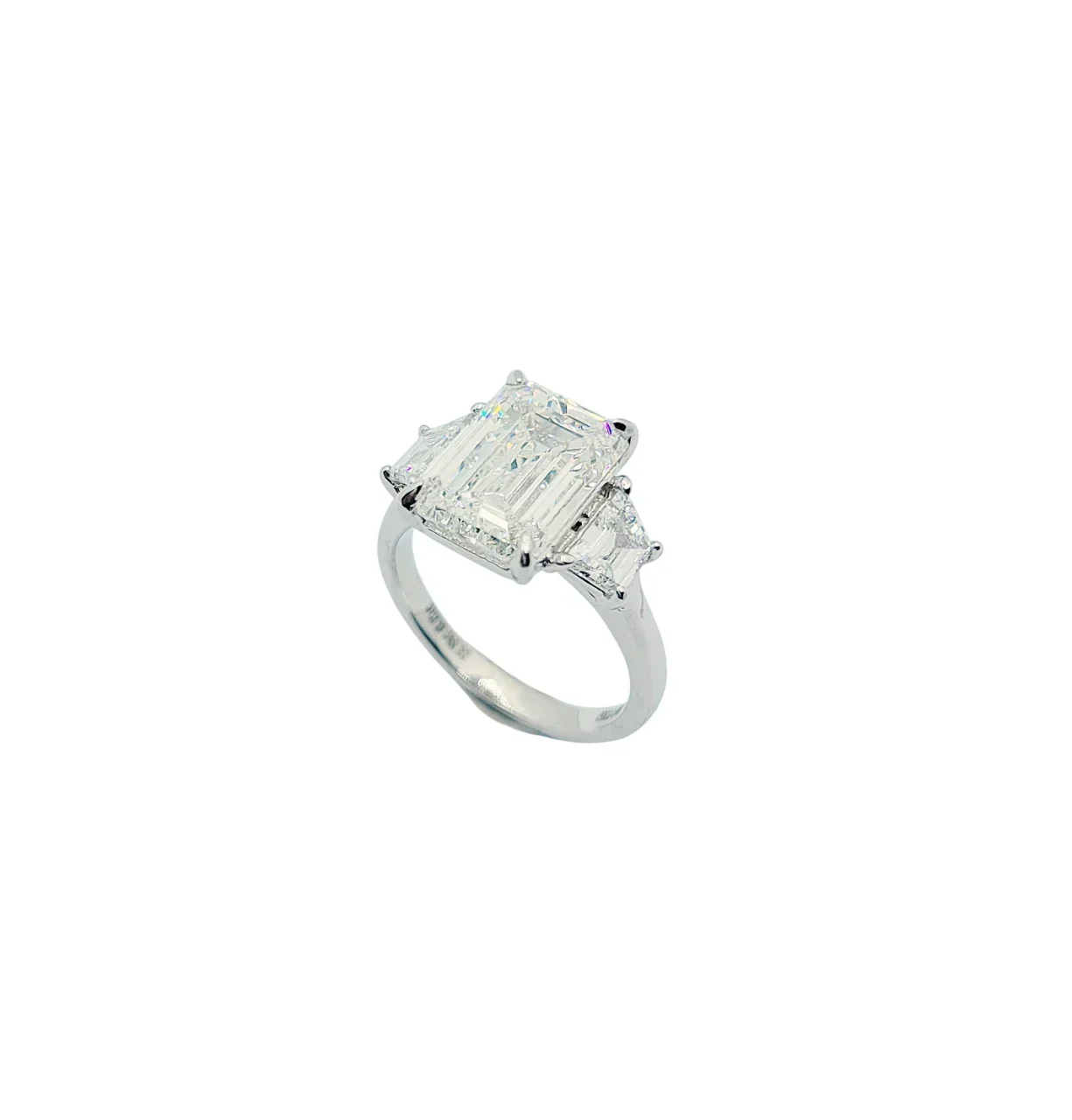 Platinum 3.99ct Emerald Cut with Trapezoid Sides Lab Grown Diamond Ring