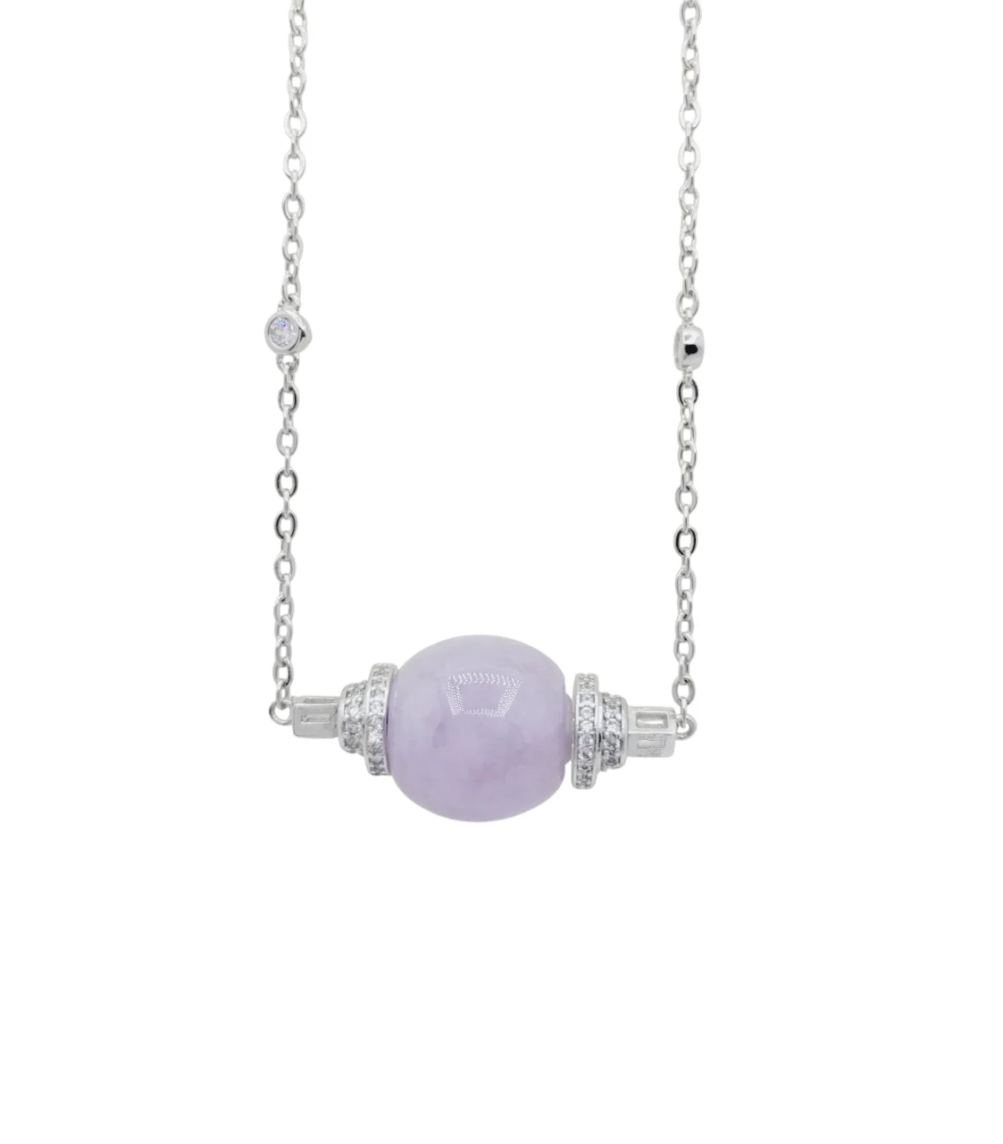 Silver Icy Lavender Freeway Jadeite Jade Necklace with Diamonds Simulant