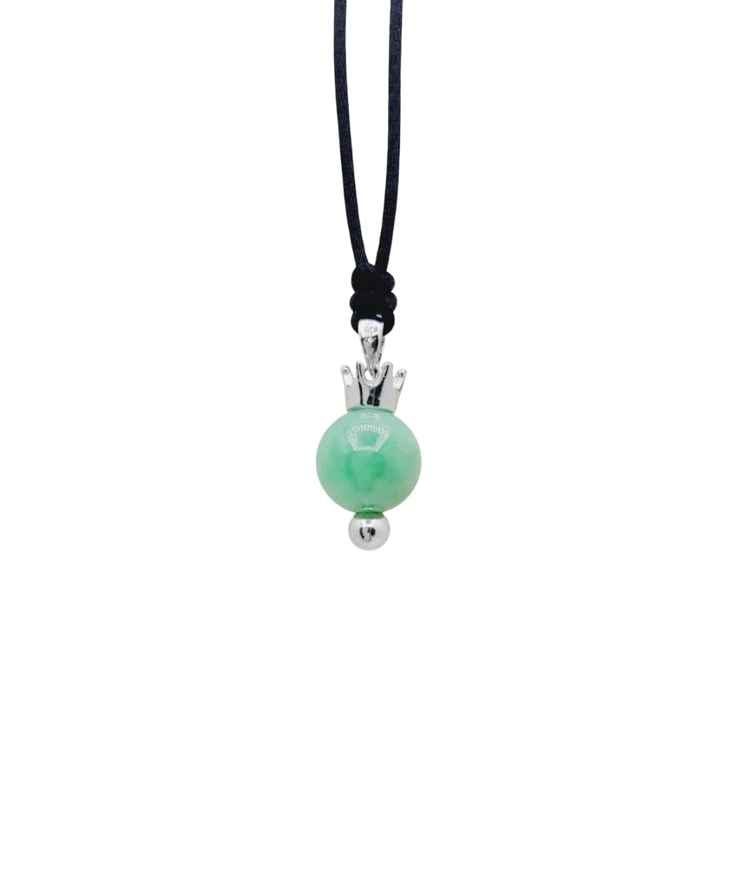 Silver Icy Green Sphere Jadeite Jade Pendant with Diamonds Simulant