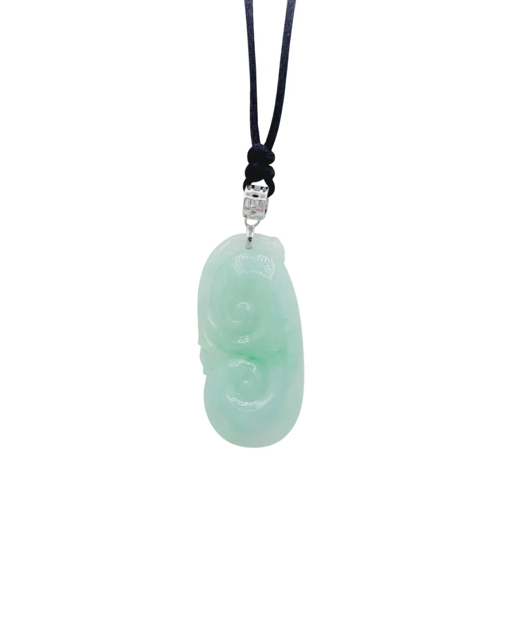 Silver Light Green Ruyi Jadeite Jade Pendant