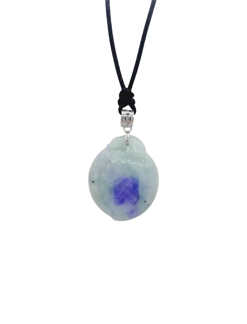 Silver Lavender with Light Green Patches Peach Jadeite Jade Pendant