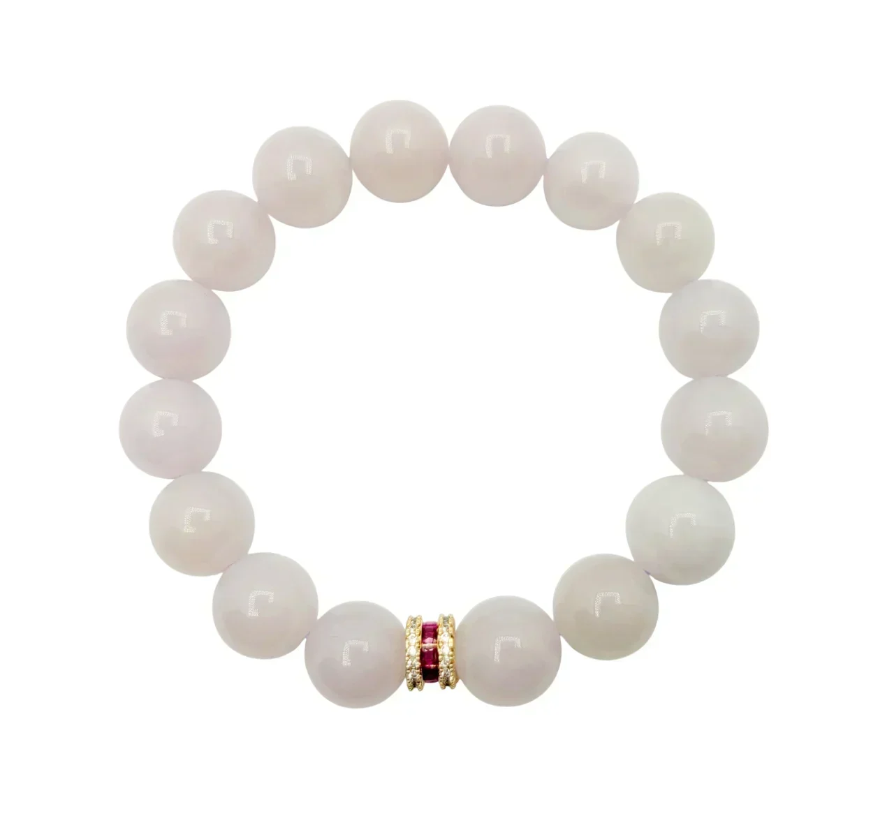 Icy Light Lavender Jadeite Jade Bead Bracelet with Diamonds and Ruby or Orange Simulant