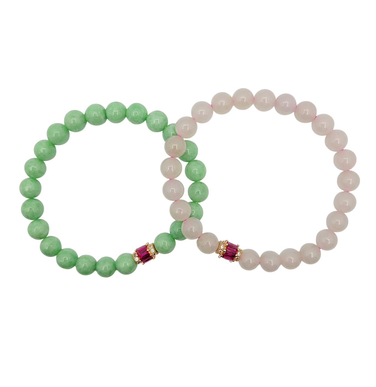 Icy Lavender Or Green Jadeite Jade Beads Bracelet with Ruby Simulant