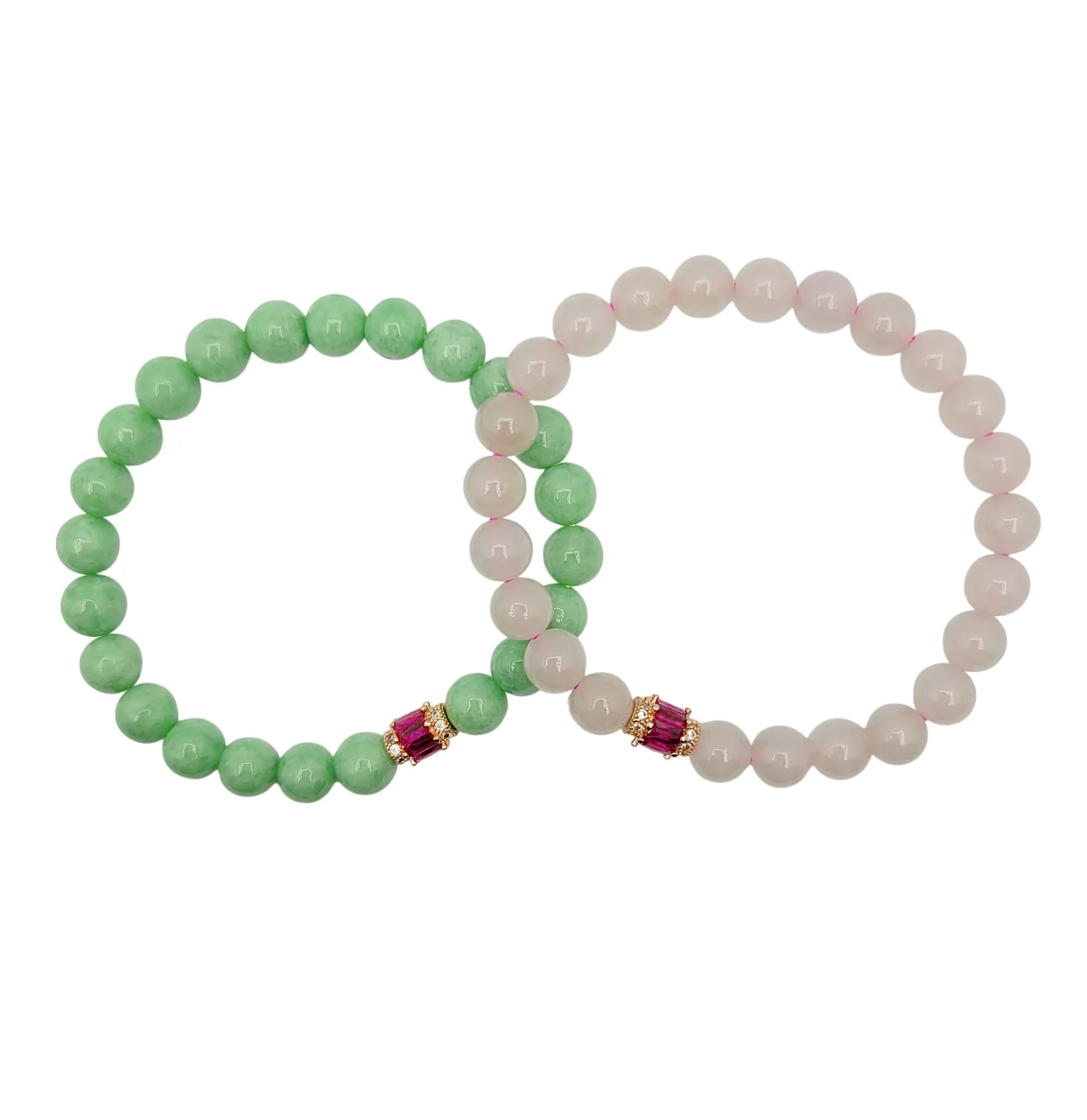 Light Lavender Or Green Jadeite Jade Beads Bracelet with Ruby Simulant