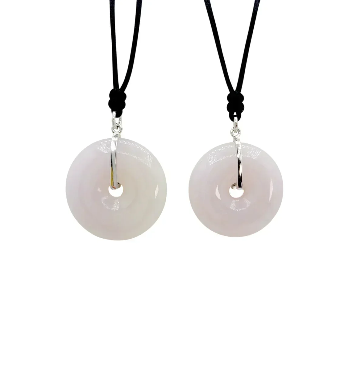 Silver Light Lavender Fortune & Good Health Donut Jadeite Jade Pendant