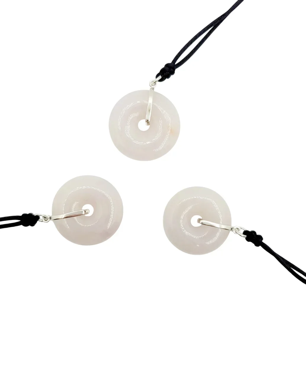 Silver Icy Light Lavender Fortune & Good Health Donut Jadeite Jade Pendant