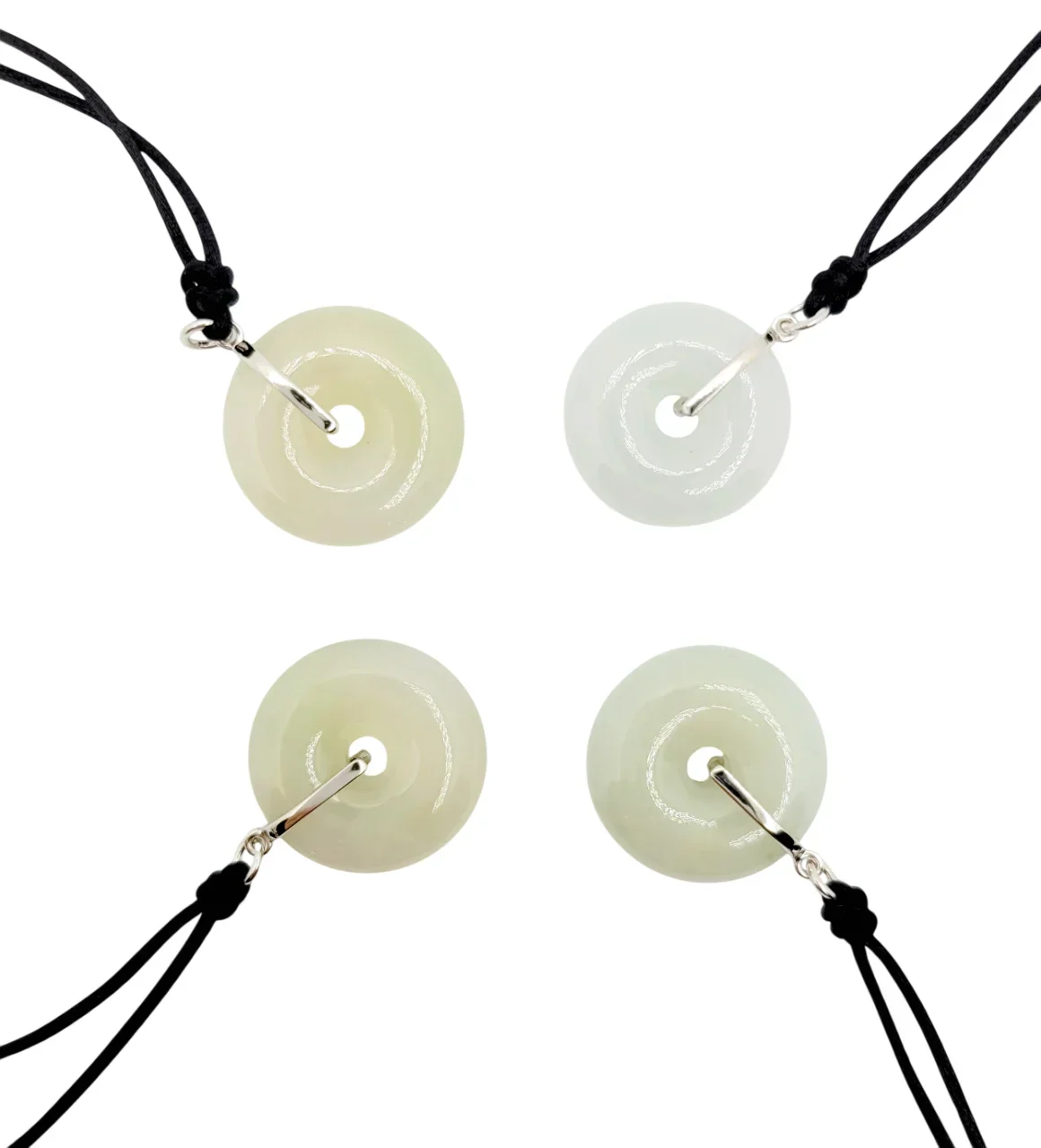 Silver Icy Fortune & Good Health Donut Jadeite Jade Pendant