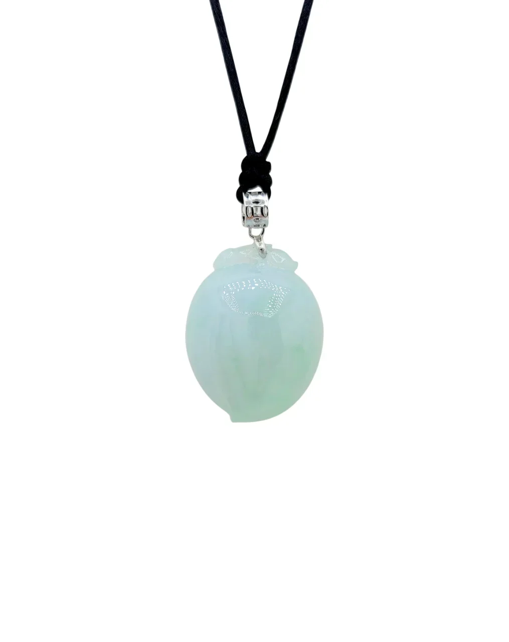 Silver Icy Light Green Peach Jadeite Jade Pendant