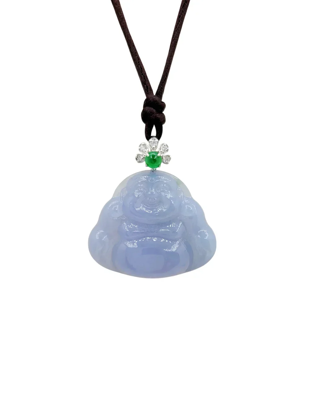 18K White Gold Purple Laughing Buddha Jadeite Jade Pendant with Natural Diamonds