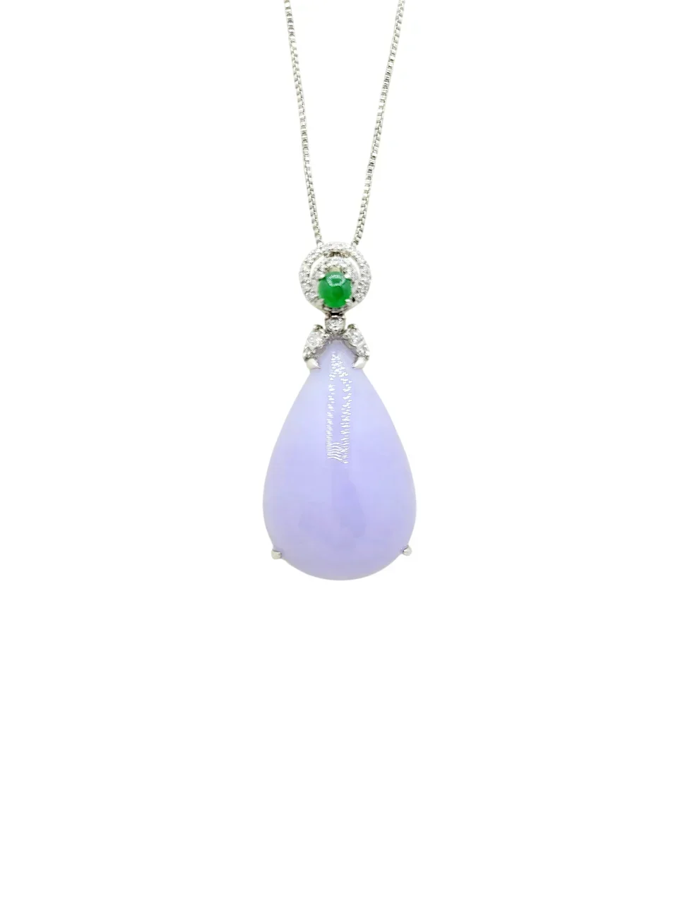 18K White Gold Purple Tear Drop Jadeite Jade Pendant with Natural Diamonds