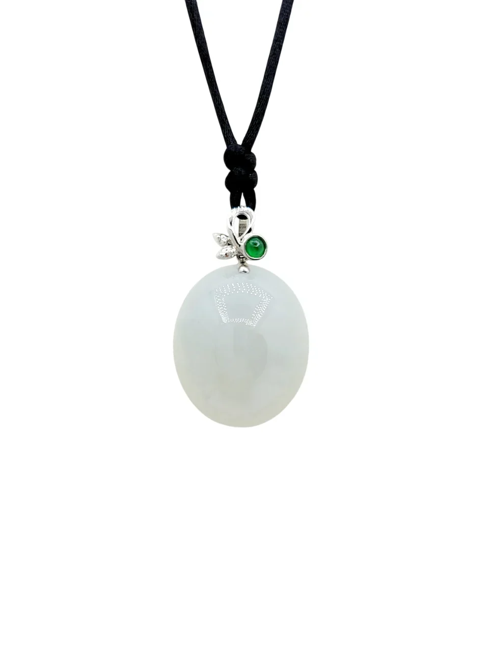 18K White Gold Icy Oval Cabochon Jadeite Jade Pendant