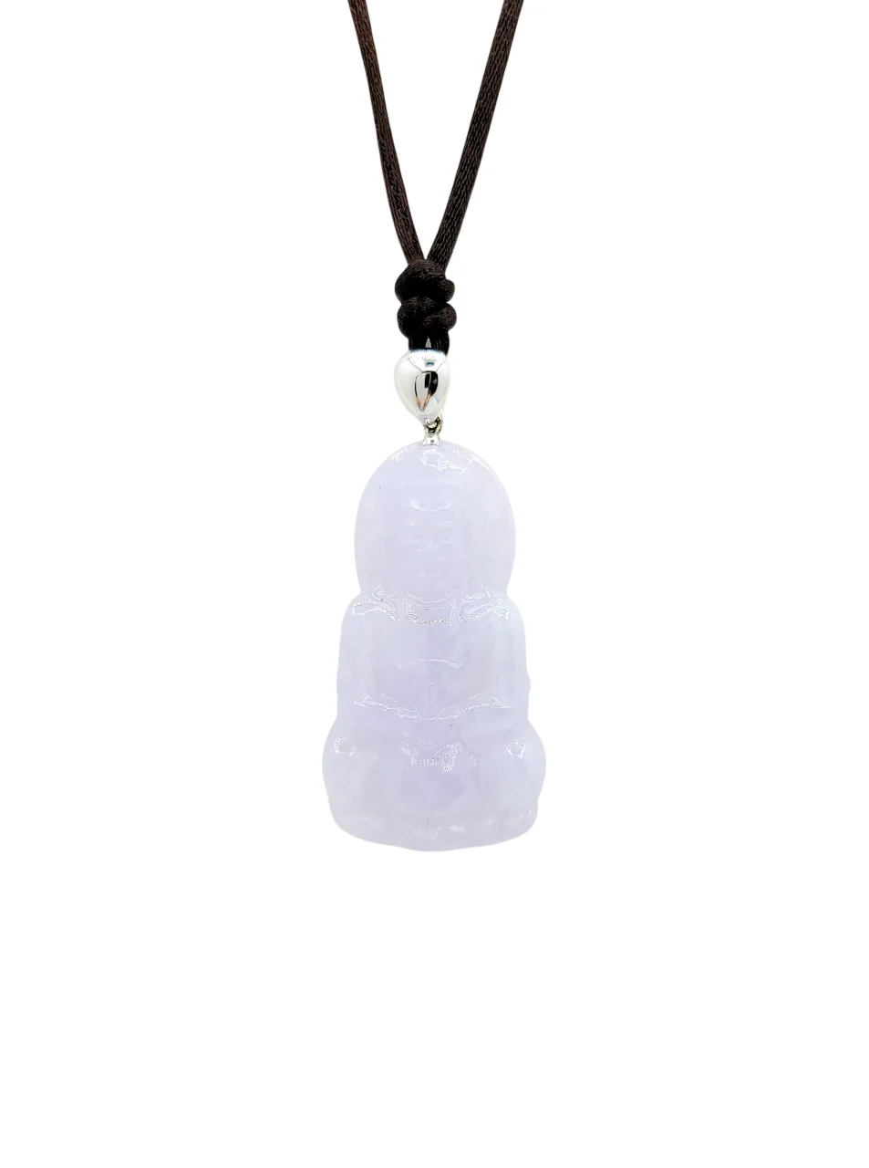 18K White Gold Light Purple Guanyin Jadeite Jade Pendant