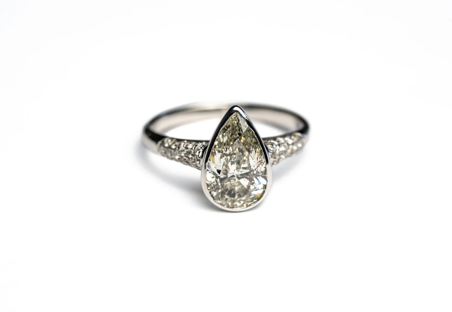 14K White Gold 1.66ct Pear Brilliant Diamond Icefall Ring