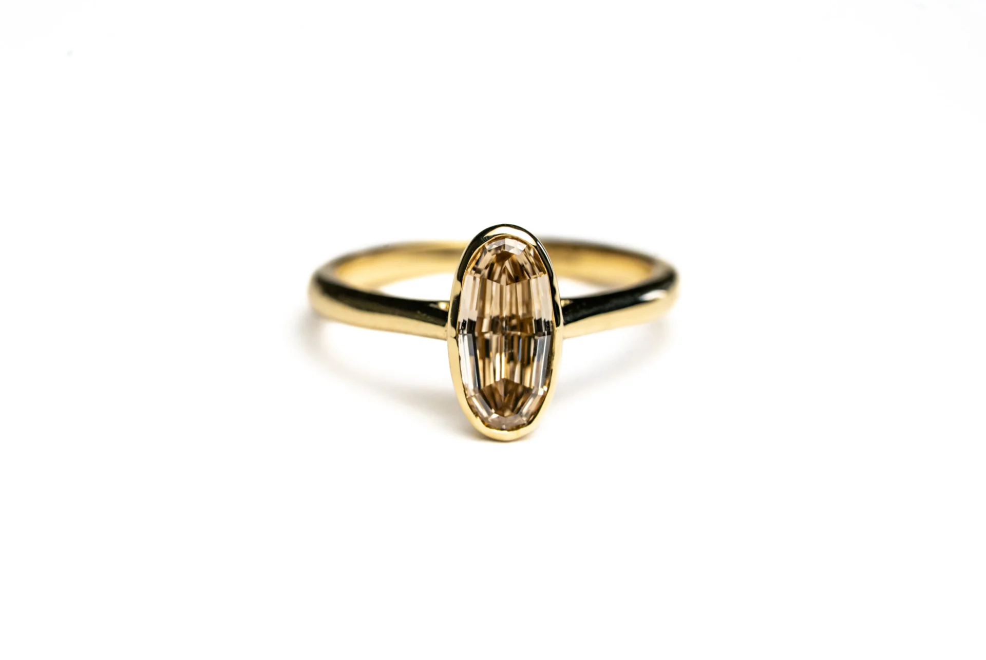 14K Yellow Gold 1.05ct C5 Geo Oval Step Cut Diamond Mirage Ring