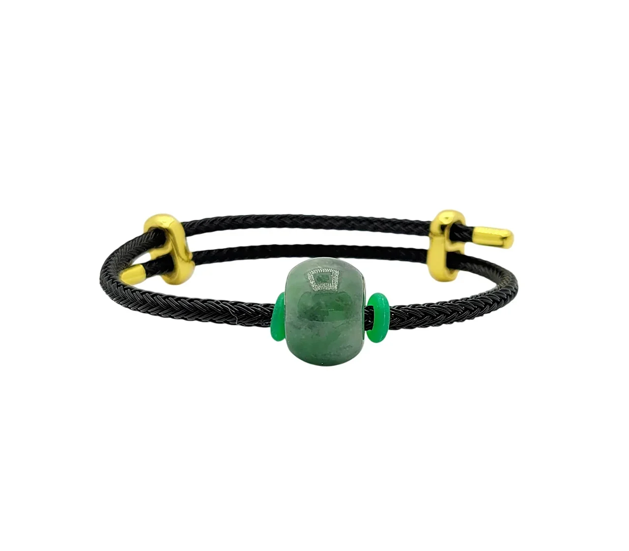 Dark Green Donut Jadeite Jade Bracelet with Adjustable String
