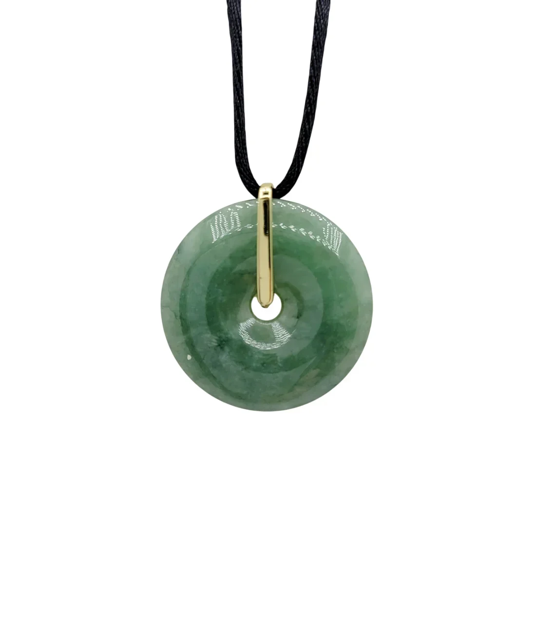 Silver Icy Green Fortune & Good Health Donut Jadeite Jade Pendant