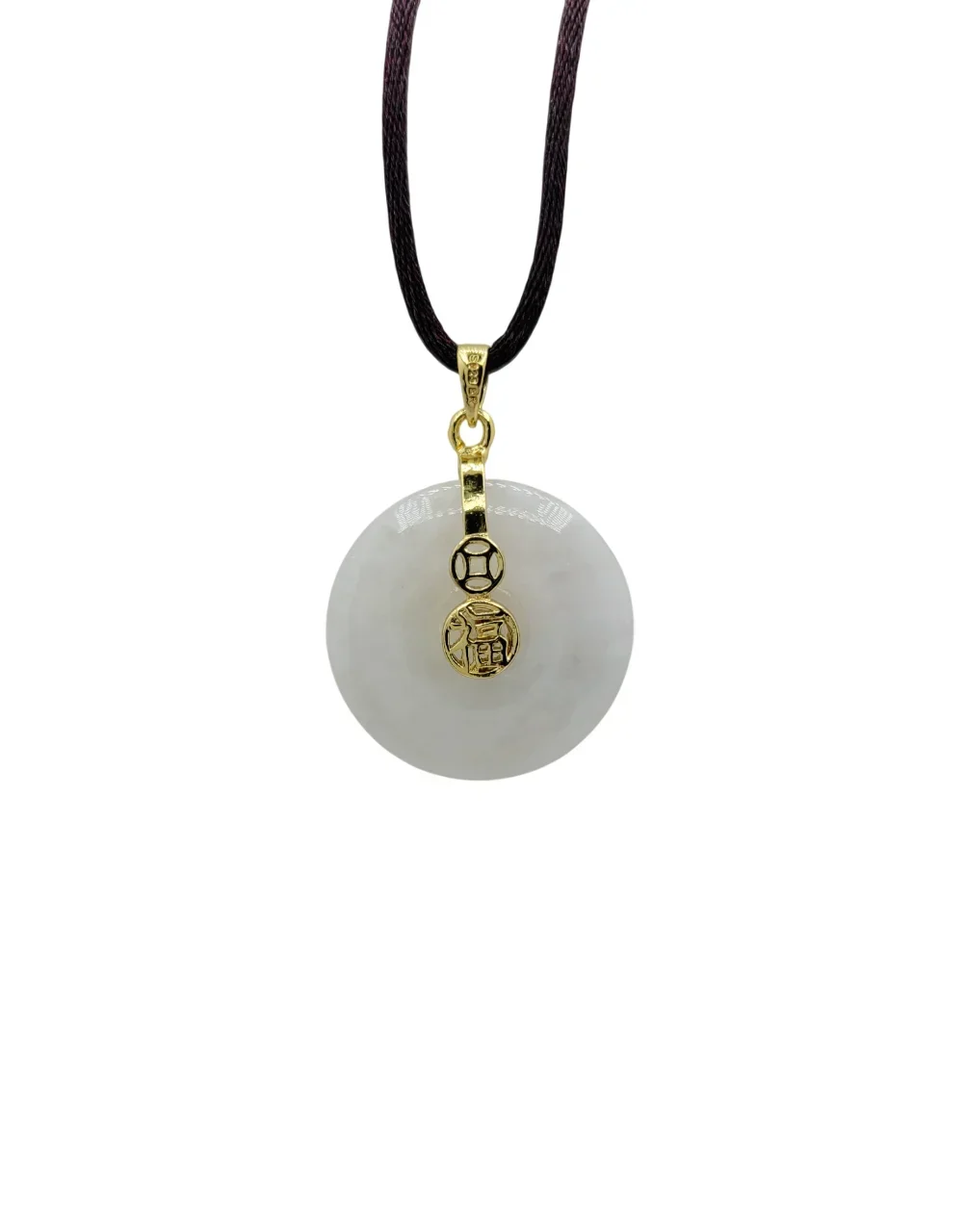Silver Icy Fortune & Good Health Donut Jadeite Jade Pendant