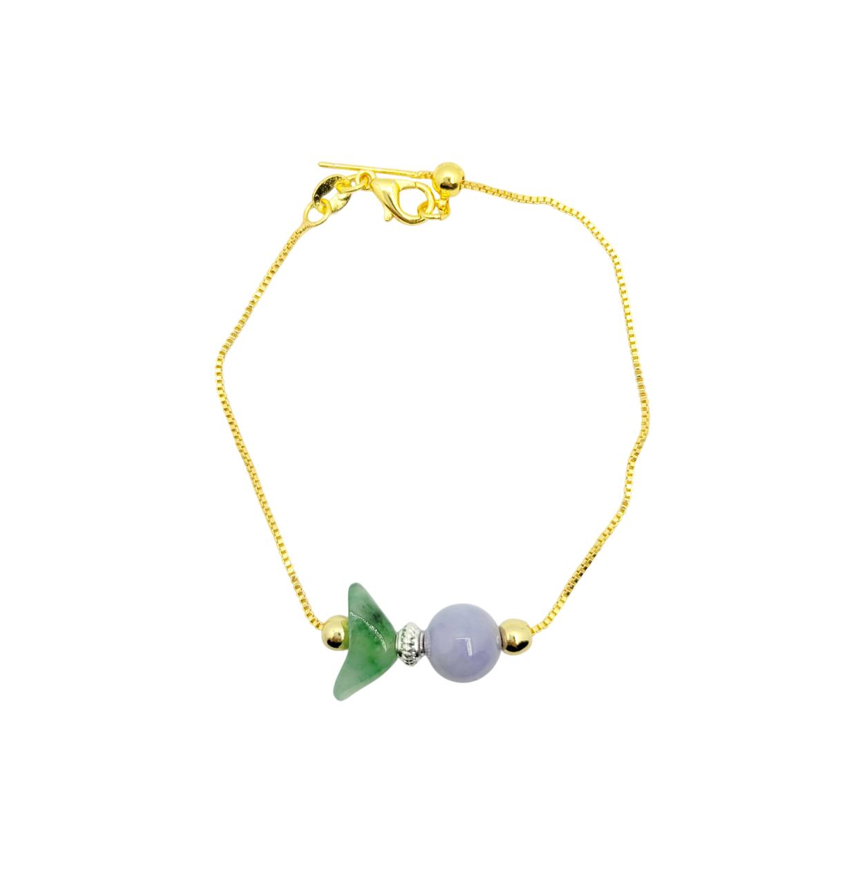Silver Icy Green Ingot and Icy Lavender Bead Jadeite Jade Bracelet