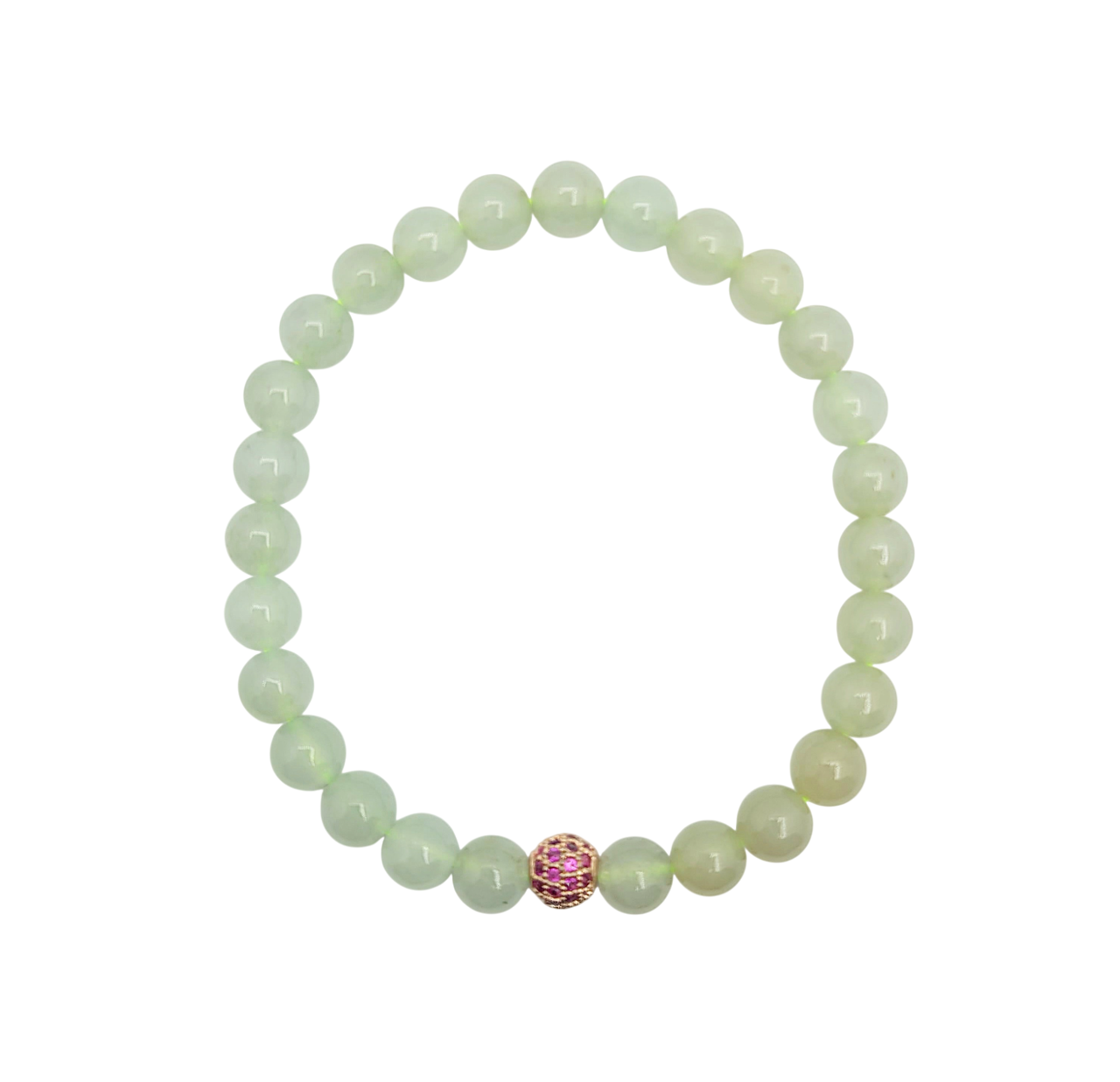 Icy Jadeite Jade Beads Bracelet with Ruby Simulant