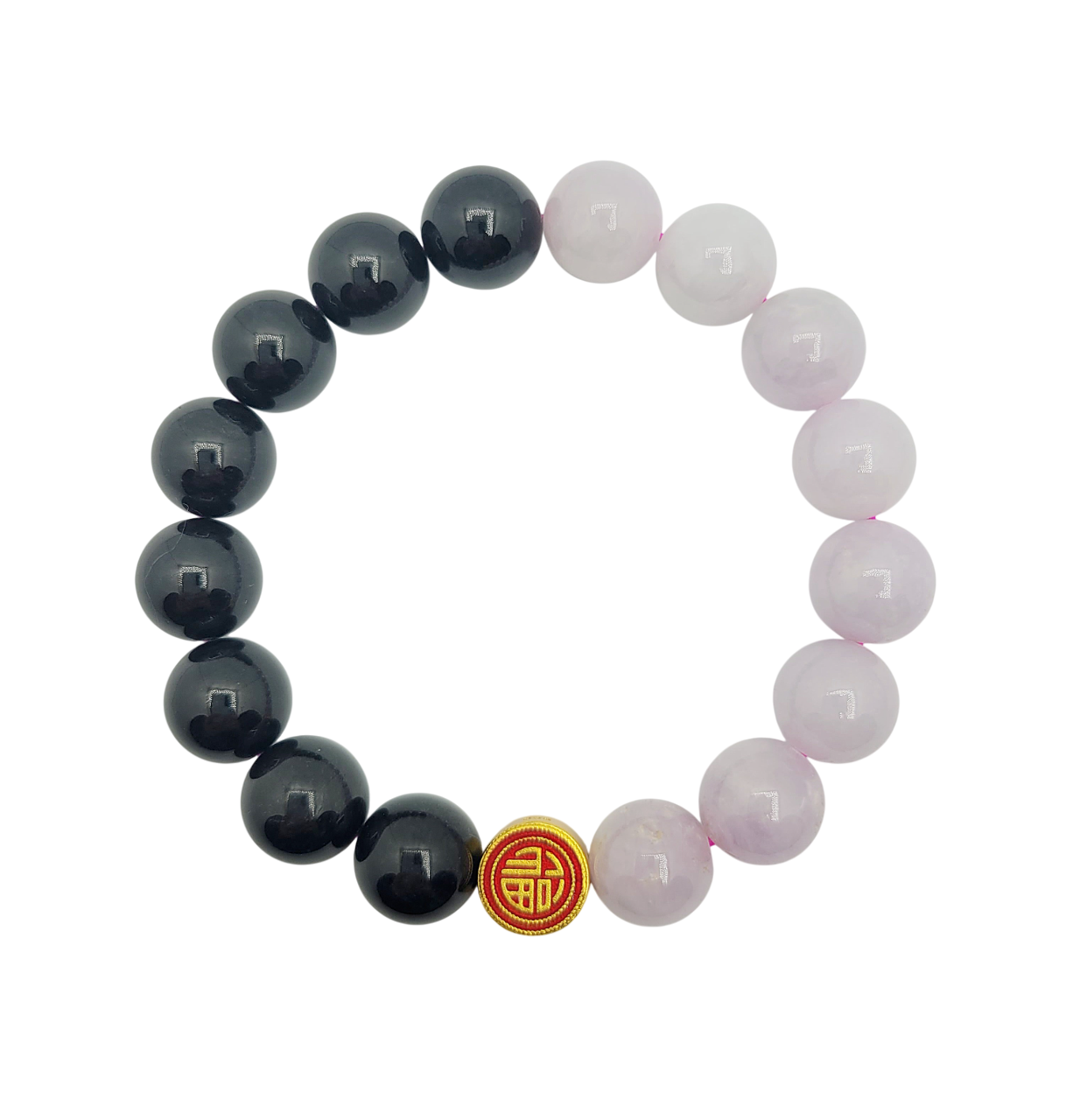 Silver Gold Plated Icy Lavender and Black Jadeite Jade Beads Bracelet
