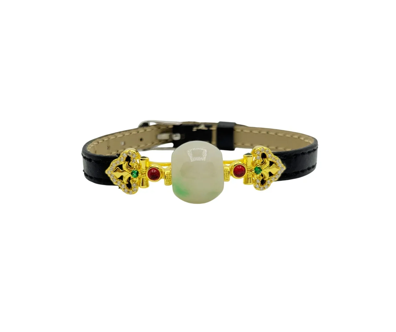 Icy Freeway Jadeite Jade Bracelet with Silver and Diamond Simulant