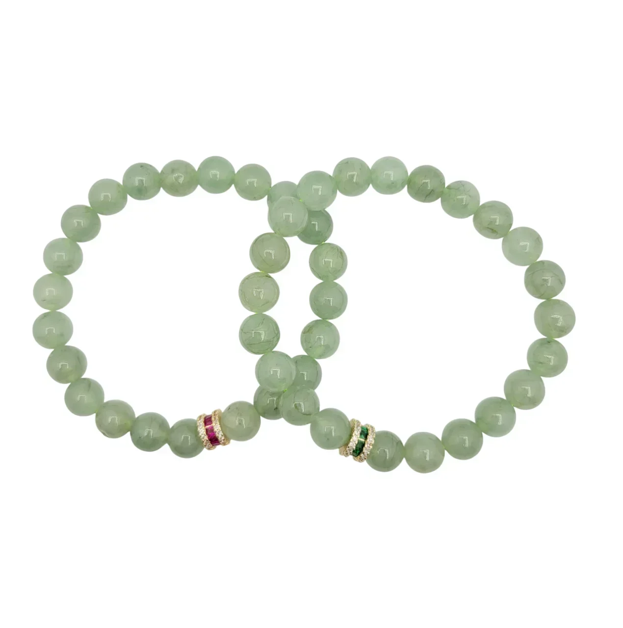 Icy Green Jadeite Jade Beads Bracelet with Diamonds Simulant (Medium)