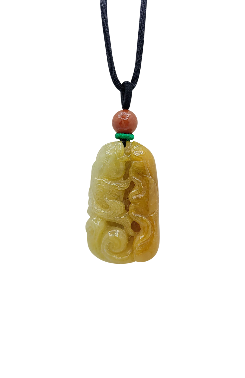 Honey Yellow Carved Jadeite Jade Pendant