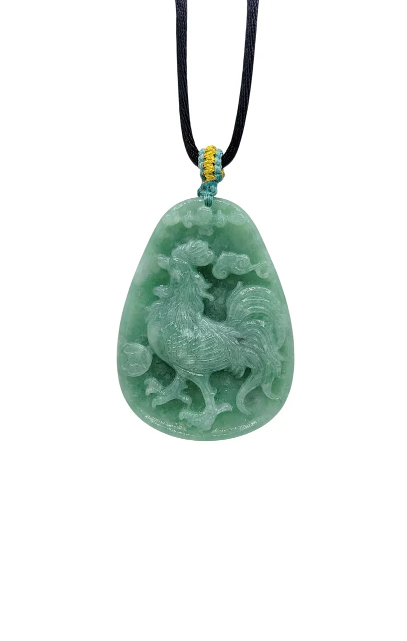 Icy Green Rooster Jadeite Jade Pendant