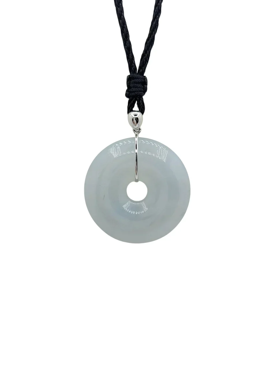 18K White Gold Icy Donut Jadeite Jade Pendant