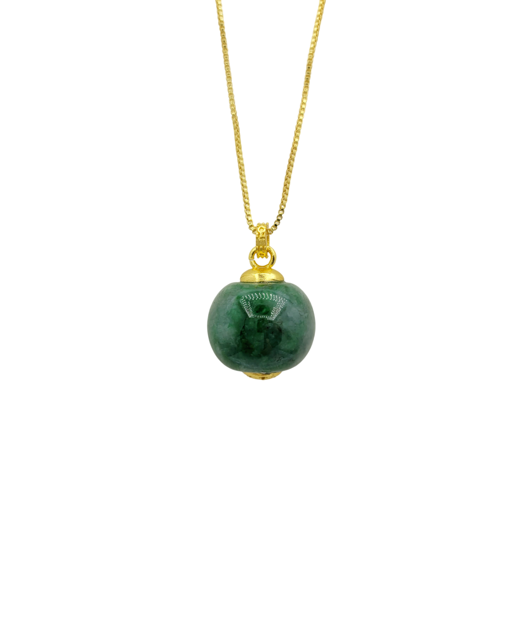 Green Jadeite Jade Lantern Pendant with Silver Chain