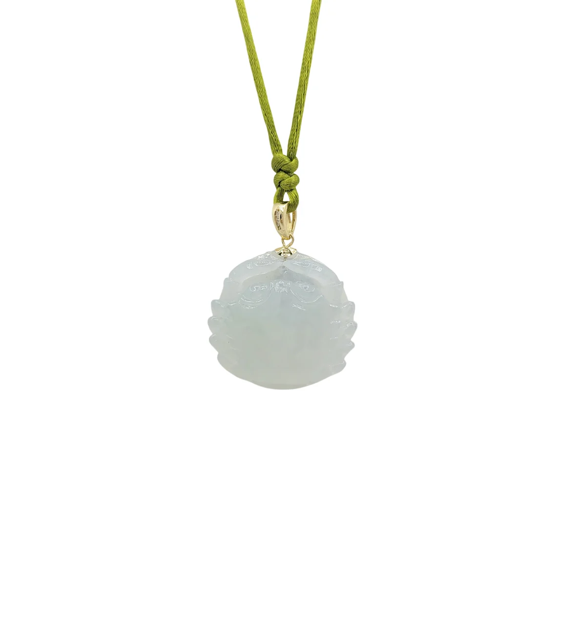 18K Yellow Gold Icy Crab Jadeite Jade Pendant