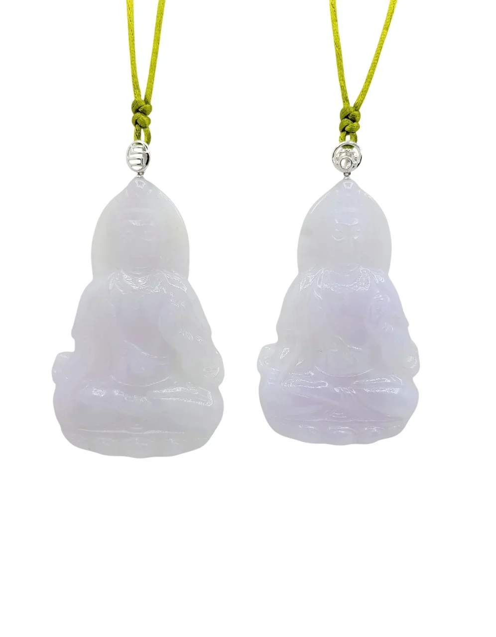18K White Gold Light Purple Guanyin Jadeite Jade Pendant