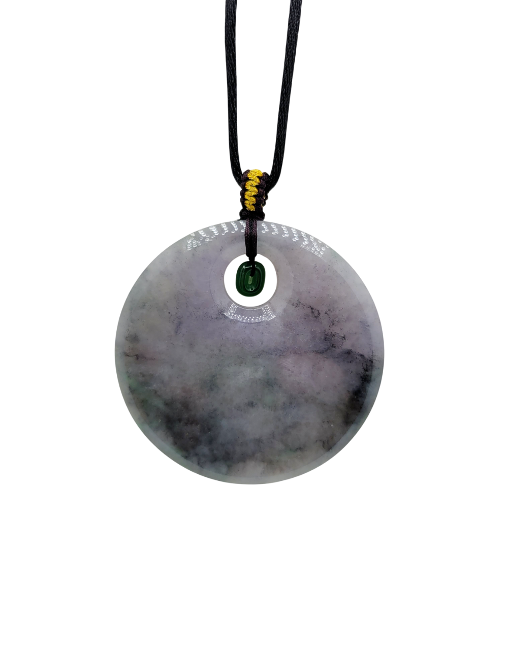 Icy Lavender with Black Green Patches Round Plaque Jadeite Jade Pendant