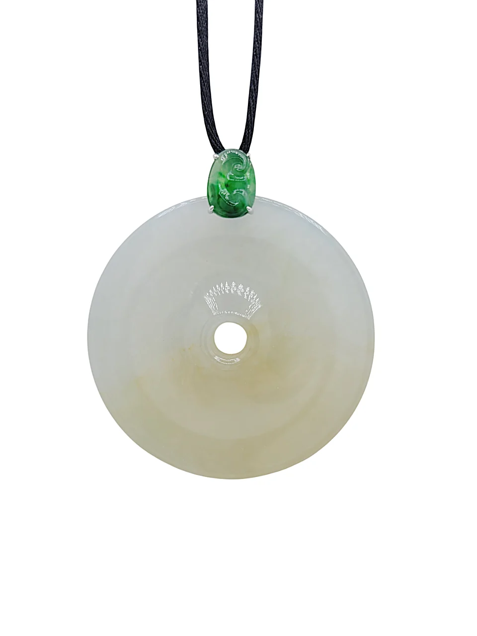 18K White Gold Icy Light Yellow Big Peace Locket Jadeite Jade Pendant