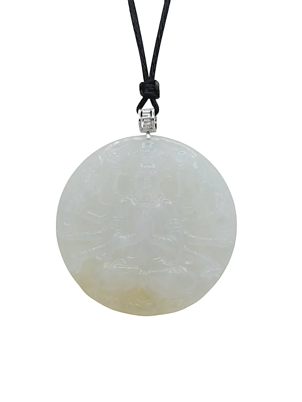 18K White Gold Icy Thousand-Armed Guanyin Jadeite Jade Pendant