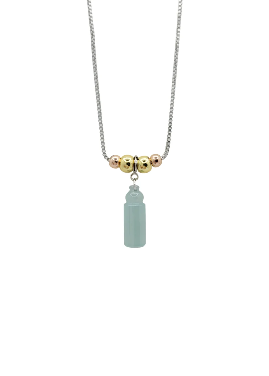 18K White Gold Light Green Cylinder Jadeite Jade Removable Pendant 