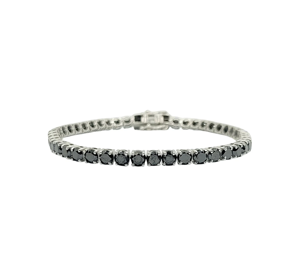 14K White Gold Round Brilliant Cut Natural Black Diamond Men's Tennis Bracelet