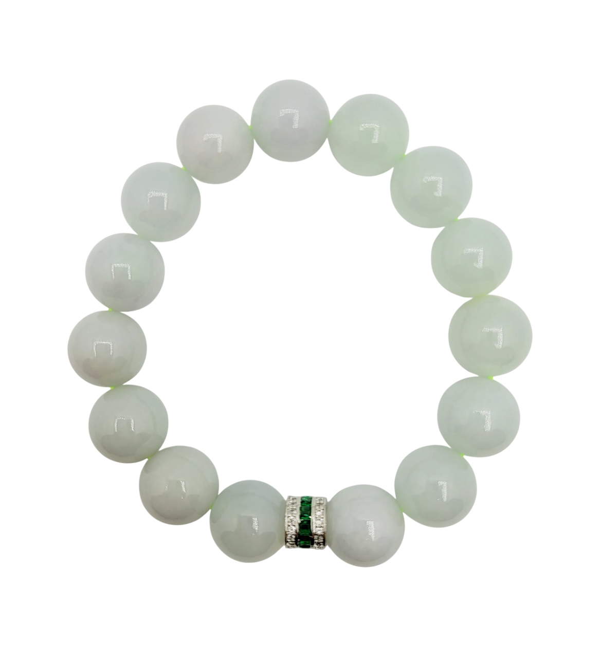 Icy Jadeite Jade Bracelet with Diamond and Emerald Simulant