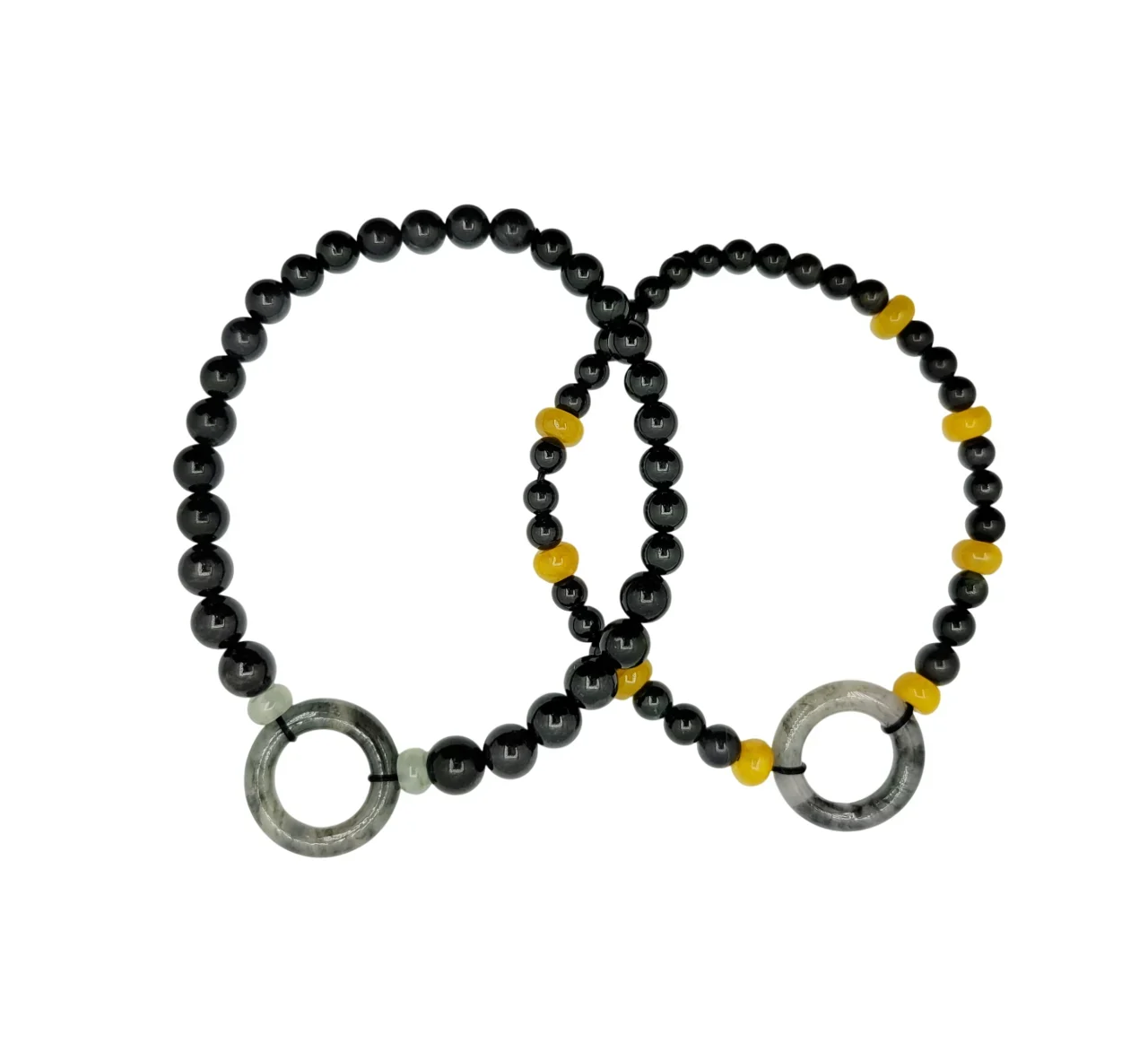 Black and Yellow Jadeite Jade Bracelet (Petite)