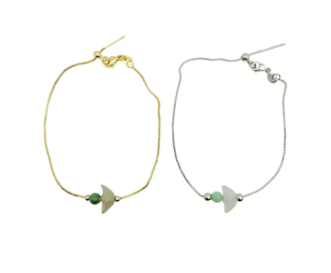 Silver Icy Ingot and Green Bead Jadeite Jade Bracelet